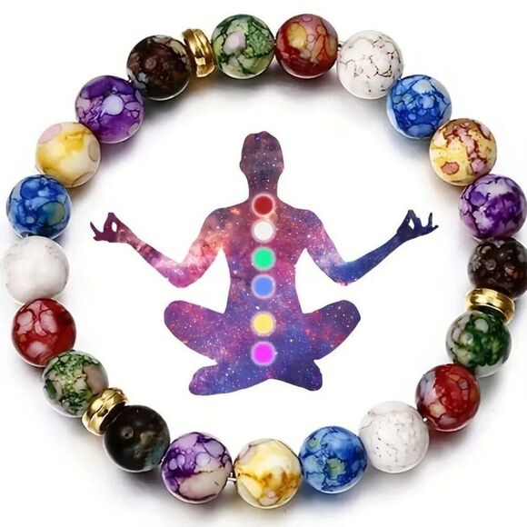 7 Chakra Yoga Meditation Colorful Bracelet with Various Hues Perfect Gift - Picture 2 of 3